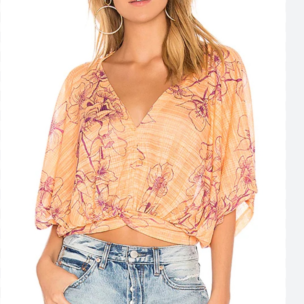 Small Free People Coral Floral Once Dance Blouse